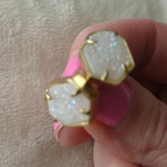 Kendra Scott Taylor Iridescent Drusy Earrings Gold Statement Studs - Picture 8 of 8